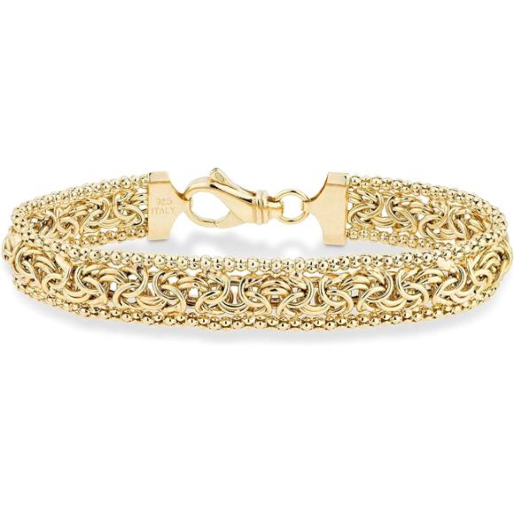 18k Gold Over Sterling Silver Byzantine Beaded Mesh Link Chain Bracelet 195$